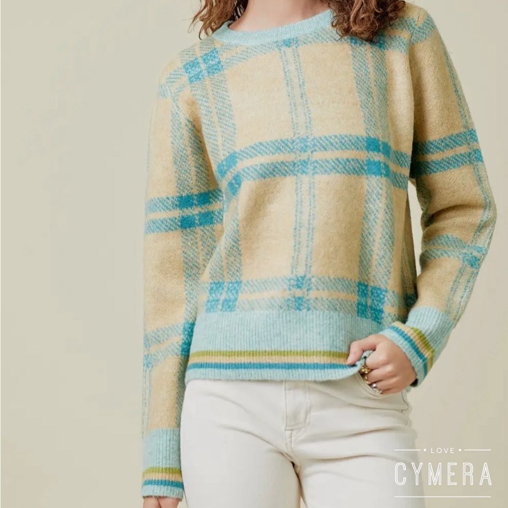 Mystree Plaid Sweater in Yellow and Teal